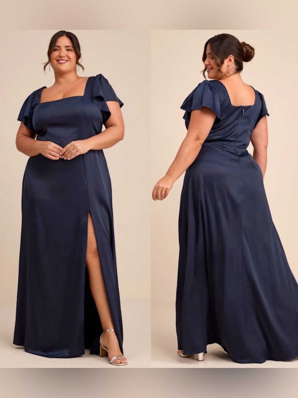 NWT LULUS Satin Square Neck Flutter Short‎ Sleeve Wedding Guest Formal Gown 3X